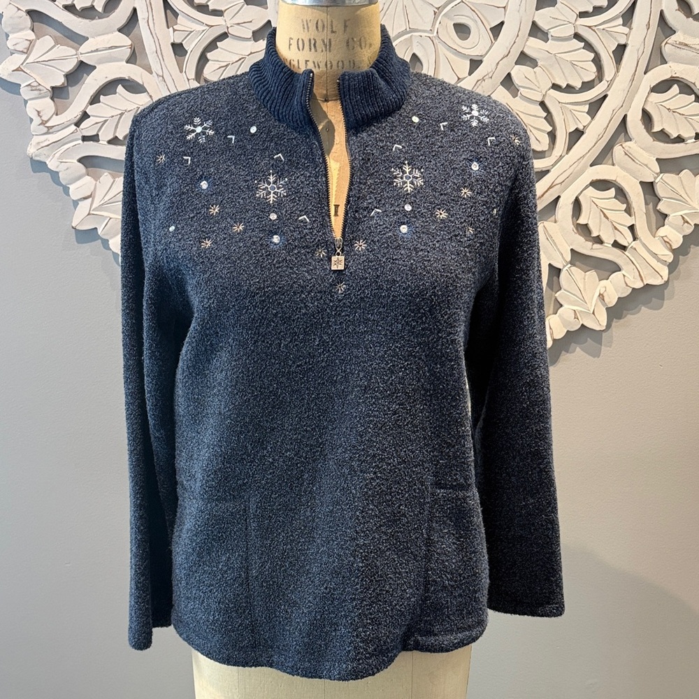 Vintage Koret City Blues Christmas theme Sweater blue with Snowflake Embroidery